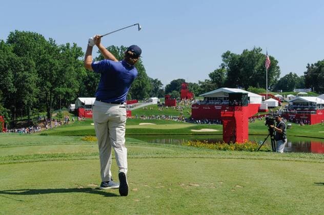 June 25, 2016 - Ernie Els tees off at the tenth hole during third round play at the Quicken Loans National at Congressional Country Club in Bethesda MD. PGA Golf Herren 2016: Quicken Loans National JUN 25 - ZUMAcjm_