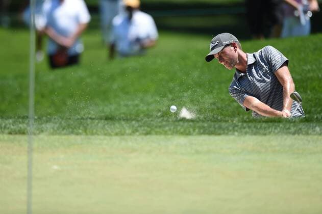 June 25, 2016 - Webb Simpson blasts out of the green side bunker on hole number two during third round play at the Quicken Loans National at Congressional Country Club in Bethesda MD. PGA Golf Herren 2016: Quicken Loans National JUN 25 - ZUMAcjm_