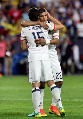 25 June 2016: Colombia defenders Stefan Medina (15) and Jeison Murillo (22) celebrate after defeating the United States during the Copa America Centenario third place game at the University of Phoenix Stadium in Glendale, Ariz. Colombia won 1-0. (Photo by Carlos Herrera Icon Sportswire) SOCCER: JUN 25 JUN 25 Copa America Centenario - Third Place - United States v Colombia Icon1606251076 EDITORIAL USE ONLY