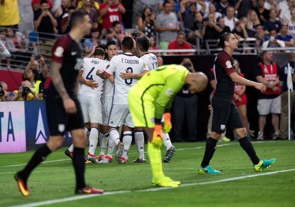 25 June 2016: Colombia players celebrate forward Carlos Bacca s (7) goal during first half of the Copa America Centenario third place game between the United States and Colombia at the University of Phoenix Stadium in Glendale, Ariz. Colombia won 1-0. (Photo by Carlos Herrera Icon Sportswire) SOCCER: JUN 25 Copa America Centenario - Third Place - United States v Colombia Icon1606250485 EDITORIAL USE ONLY