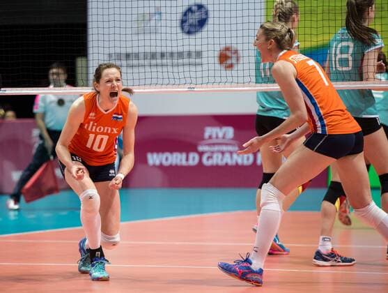 June 26, 2016 - Hong Kong, Hong Kong S.A.R, China - LONNEKE SLOETJES screams at scoring a point as the match nears an end.FIVB Volleyball World Grand Prix Hong Kong 2016. Netherlands secure a place in the semi-finals with a 3-0 win over Germany in Hong Kong with scores of 26-24,25-20,25-22. The Netherlands beat Germany in th FIVB Volleyball World Grand Prix Hong Kong 2016 - ZUMAr144