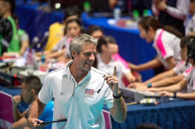 June 26, 2016 - Hong Kong, Hong Kong S.A.R, China - USA team coach KARCH KIRALY indicates the number of points to be forfeited following a @nd set incorrect start.FIVB Volleyball World Grand Prix Hong Kong 2016. USA secure a 3-0 win over China at the Hong Kong Coliseum with scores of 25-19,25-21,25-17 USA beat China in the women FIVB Volleyball World Grand Prix Hong Kong 2016 - ZUMAr144