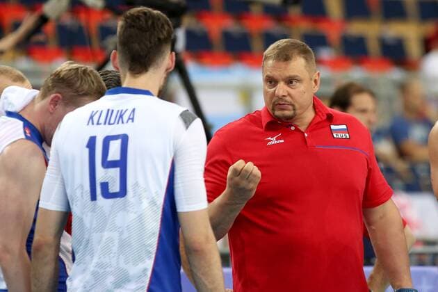 26.06.2016 LODZ , ATLAS ARENA SIATKOWKA MEZCZYZN, FIVB LIGA SWIATOWA GRUPA D1 - FIVB WORLD LEAGUE GROUPE D1 GAME) Nationalteam -- Russland - Argentinien -- (L) EGOR KLIUKA , (P) VLADIMIR ALEKNO PODZAS PRZERWY -  20160626CSJP3012