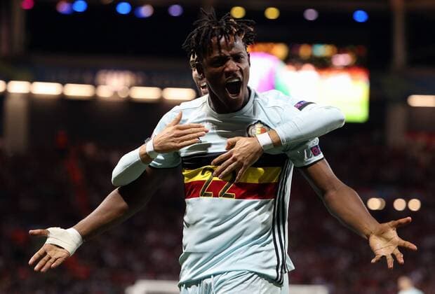 Belgium s Michy Batshuayi celebrates after scoring the 0-2 goal during a soccer game between Belgian national soccer team Red Devils and Hungary, in the round of 16 of the UEFA EURO EM Europameisterschaft Fussball 2016 European Championships, on Sunday 26 June 2016, in Toulouse, France. The Euro2016 tournament is taking place from 10 June to 10 July. BRUNOxFAHY  x04879392x