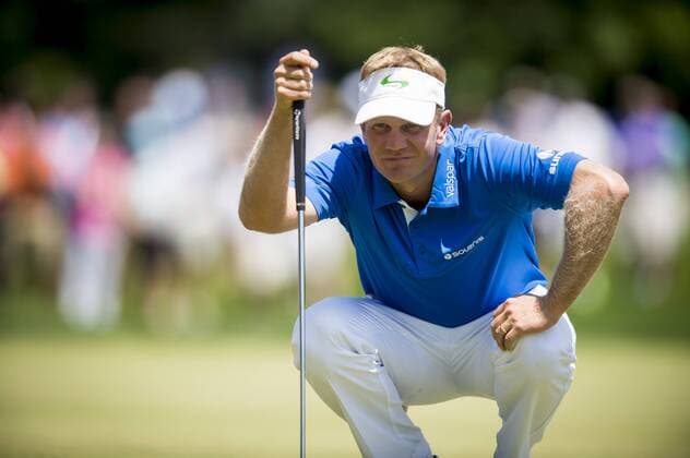 Billy Hurley III lines up a birdie putt on the first hole at the Quicken Loans National golf tournament at Congressional CC in Bethesda, Maryland on Sunday, June 36, 2016. Hurley, of Annapolis, Maryland, shot a 2-under 69 on Sunday for his first tournament win.  WAP201606260128 PETExMAROVICH