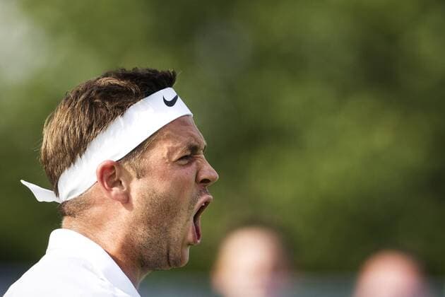 160627, Tennis, Wimbledon, Dag 1: Marcus Willis (GBR) reacts during the first round of GentlemenÕs Singles. The Championships 2016 at The All England Lawn Tennis Club, Wimbledon. Day 1 Monday 27 06 2016.  Copyright: JOELxMARKLUND BB160627JM007