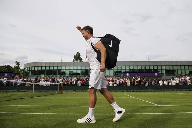 160627, Tennis, Wimbledon, Dag 1: Marcus Willis (GBR) celebrates after winning his match in the first round of GentlemenÕs Singles. The Championships 2016 at The All England Lawn Tennis Club, Wimbledon. Day 1 Monday 27 06 2016.  Copyright: JOELxMARKLUND BB160627JM029