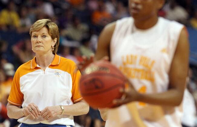 April 8, 2008 - Tampa, FL, USA - Tennessee head coach Pat Summitt keeps an eye on her team during practice for the NCAA College League USA Women s Final Four at the St. Pete Times Forum on April 5, 2008 in Tampa, Fla. Summitt, who achieved the most wins in NCAA basketball history of any coach, died on June 28, 2016. She was 64. Pat Summitt obituary - ZUMAm67_