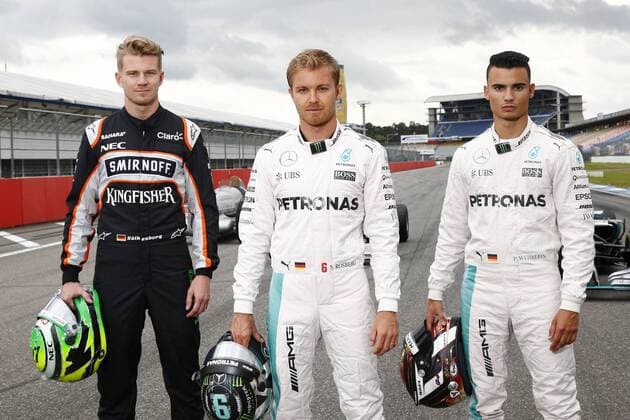 Motorsports: Trackday F1 Deutschland, Hockenheim zum großen Preis von deutschland 27 Nico Hulkenberg (GER, Sahara Force India F1 Team), 6 Nico Rosberg (GER, Mercedes AMG Petronas F1 Team), 94 Pascal Wehrlein (GER, Manor Racing MRT), 27 Nico Hulkenberg (GER, Sahara Force India F1 Team), 6 Nico Rosberg (GER, Mercedes AMG Petronas F1 Team), 94 Pascal Wehrlein (GER, Manor Racing MRT), xJuergenxTapx xHochxZweix