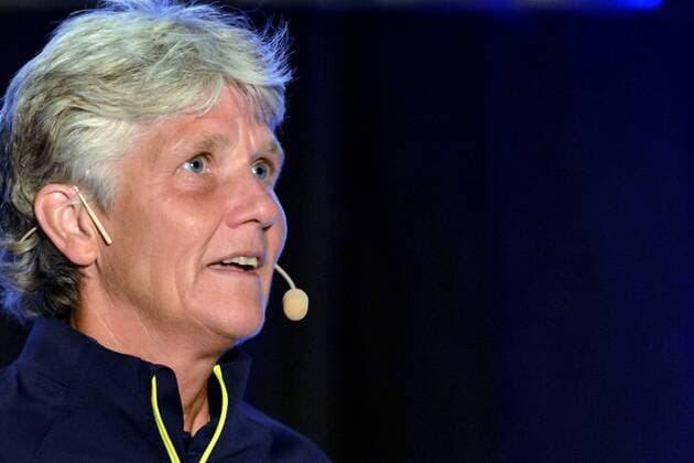 160628 Sveriges förbundskapten Pia Sundhage under en presskonferens där OS-truppen presenterades den 28 juni 2016 i Halmstad.  Copyright: AndersxBjurö BB160628BB399