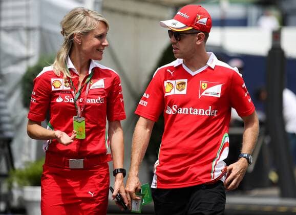 FORMULA 1 - GP of Austria 2016 SPIELBERG,AUSTRIA,30.JUN.16 - MOTORSPORTS, FORMULA 1 - Grand Prix of Austria, Red Bull Ring, preview. Image shows Britta Roeske and Sebastian Vettel (GER Ferrari). GEPAxpictures xDanielxGoetzhaber
