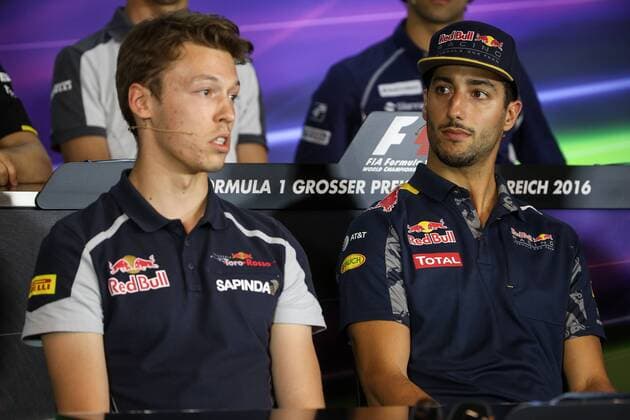 FORMULA 1 - GP of Austria 2016 SPIELBERG,AUSTRIA,30.JUN.16 - MOTORSPORTS, FORMULA 1 - Grand Prix of Austria, Red Bull Ring, preview, press conference PK Pressekonferenz Image shows Daniil Kvyat (RUS Scuderia Toro Rosso) and Daniel Ricciardo (AUS Red Bull Racing). GEPAxpictures xDanielxGoetzhaber