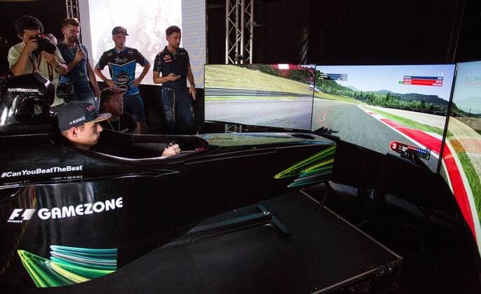 FORMULA 1 - GP of Austria 2016 SPIELBERG,AUSTRIA,30.JUN.16 - MOTORSPORTS, FORMULA 1 - Grand Prix of Austria, Red Bull Ring, preview. Image shows Max Verstappen (NED Red Bull) playing on simulator at Gamezone. GEPAxpictures xMaticxKlansek
