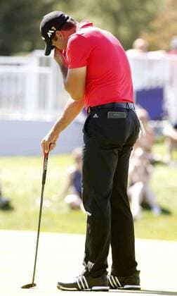 June 30, 2016 - Akron, OH, USA - Jason Day reacts to missing a birdie putt on the 18th green during the first round of the Bridgestone Invitational at Firestone Country Club in Akron, Ohio, on Thursday, June 30, 2016. Bridgestone Invitational at Firestone Country Club, first round - ZUMAm67_
