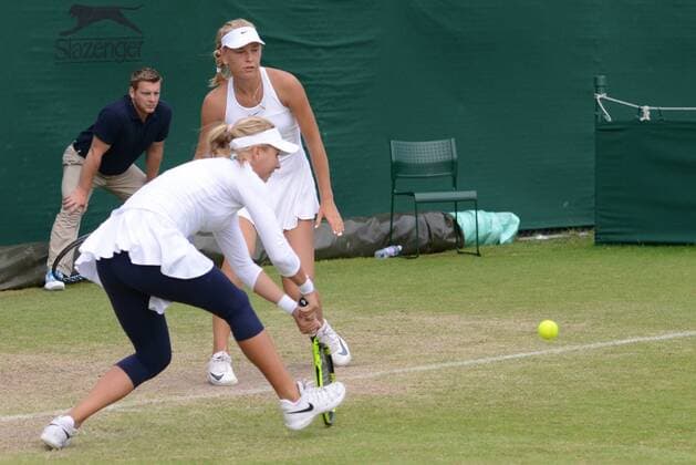 June 30, 2016 - London, England - ANATSASIA POTAPOVA and OLESYA PERVUSHINA of Russia in the doubles semifinals in the Nike Junior International Roehampton tennis tournament. Tennis 2016 - Nike Junior International Roehampton - Day 5 - ZUMAl132