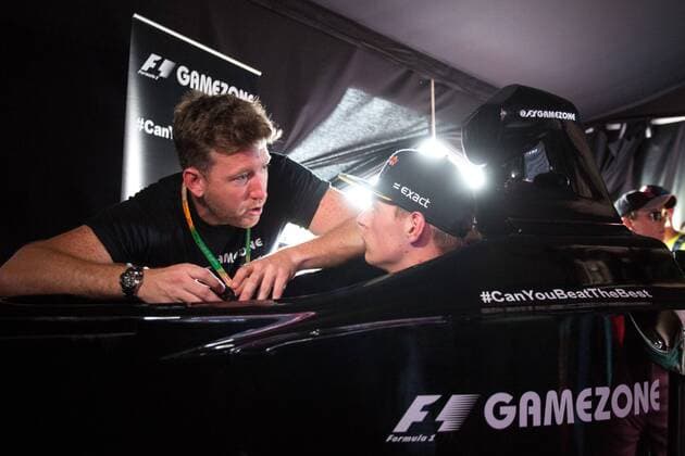 FORMULA 1 - GP of Austria 2016 SPIELBERG,AUSTRIA,30.JUN.16 - MOTORSPORTS, FORMULA 1 - Grand Prix of Austria, Red Bull Ring, preview. Image shows Max Verstappen (NED Red Bull) playing on a simulator at Gamezone. GEPAxpictures xMaticxKlansek