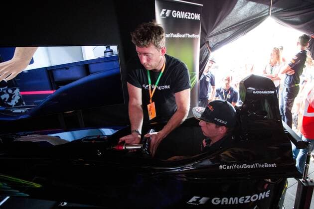 FORMULA 1 - GP of Austria 2016 SPIELBERG,AUSTRIA,30.JUN.16 - MOTORSPORTS, FORMULA 1 - Grand Prix of Austria, Red Bull Ring, preview. Image shows Max Verstappen (NED Red Bull) playing on a simulator at Gamezone. GEPAxpictures xMaticxKlansek
