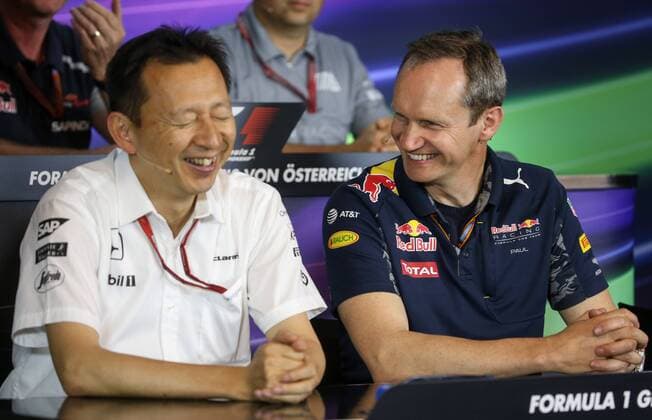 FORMULA 1 - GP of Austria 2016 SPIELBERG,AUSTRIA,01.JUL.16 - MOTORSPORTS, FORMULA 1 - Grand Prix of Austria, Red Bull Ring, free practice, press conference PK Pressekonferenz Image shows Yusuke Hasegawa (Honda) and Paul Monaghan (Red Bull). GEPAxpictures xDanielxGoetzhaber