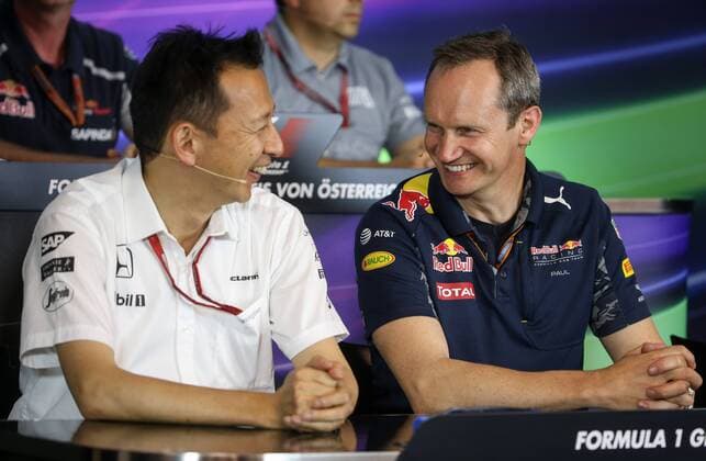 FORMULA 1 - GP of Austria 2016 SPIELBERG,AUSTRIA,01.JUL.16 - MOTORSPORTS, FORMULA 1 - Grand Prix of Austria, Red Bull Ring, free practice, press conference PK Pressekonferenz Image shows Yusuke Hasegawa (Honda) and Paul Monaghan (Red Bull). GEPAxpictures xDanielxGoetzhaber