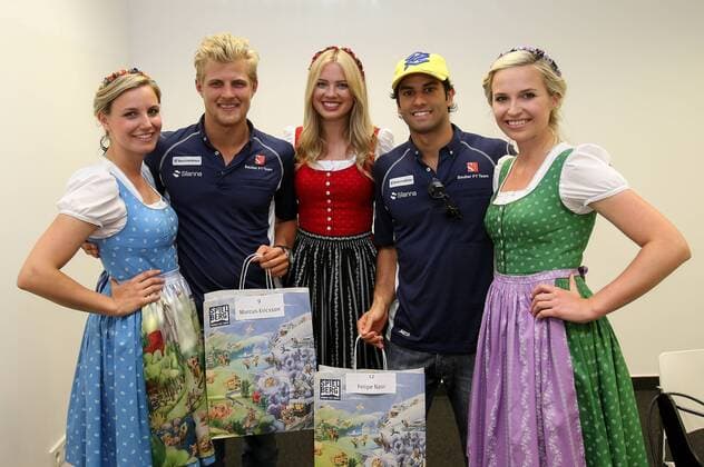 FORMULA 1 - GP of Austria 2016 SPIELBERG,AUSTRIA,01.JUL.16 - MOTORSPORTS, FORMULA 1 - Grand Prix of Austria, Red Bull Ring, free practice. Image shows Marcus Ericsson (SWE Sauber) and Felipe Nasr (BRA Sauber) with Formula Unas. GEPAxpictures xChristianxWalgram