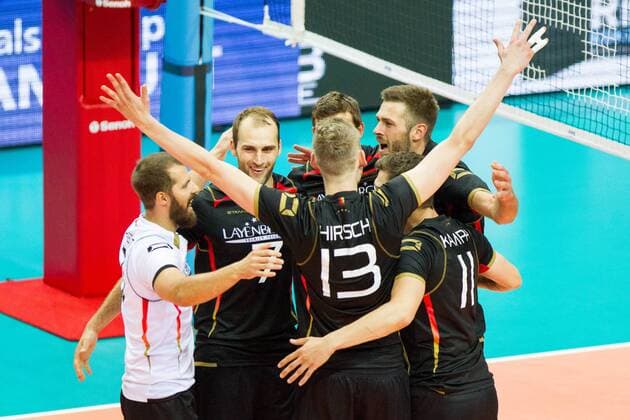 Freude Jubel joy Thilo Spaeth-Westerholdt (3 Deutschland Germany), Dirk Westphal (7 Deutschland Germany), Philipp Collin (20 Deutschland Germany); FIVB Volleyball World League Group 3 Finals, fraport Arena, Frankfurt (Main) Germany, 20160701: Semifinal Germany vs Chinese Taipei (Deutschland gegen Taiwan) , Frankfurt (Main) Copyright: Wuechner Eibner-Pressefoto EP_NWR