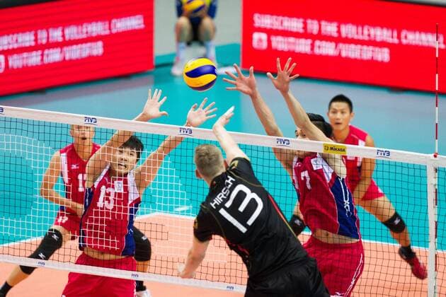 Block block Chun-Ching Huang (13 Taiwan Chinese Taipei) and Hung-Min Liu (7 Taiwan Chinese Taipei); FIVB Volleyball World League Group 3 Finals, fraport Arena, Frankfurt (Main) Germany, 20160701: Semifinal Germany vs Chinese Taipei (Deutschland gegen Taiwan) , Frankfurt (Main) Copyright: Wuechner Eibner-Pressefoto EP_NWR