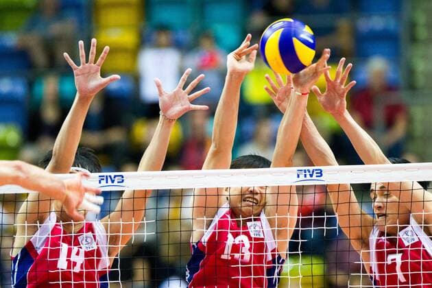 Block Ming Chun Wang (14 Taiwan Chinese Taipei), Chun-Ching Huang (13 Taiwan Chinese Taipei) und Hung-Min Liu (7 Taiwan Chinese Taipei); FIVB Volleyball World League Group 3 Finals, fraport Arena, Frankfurt (Main) Germany, 20160701: Semifinal Germany vs Chinese Taipei (Deutschland gegen Taiwan) , Frankfurt (Main) Copyright: Wuechner Eibner-Pressefoto EP_NWR