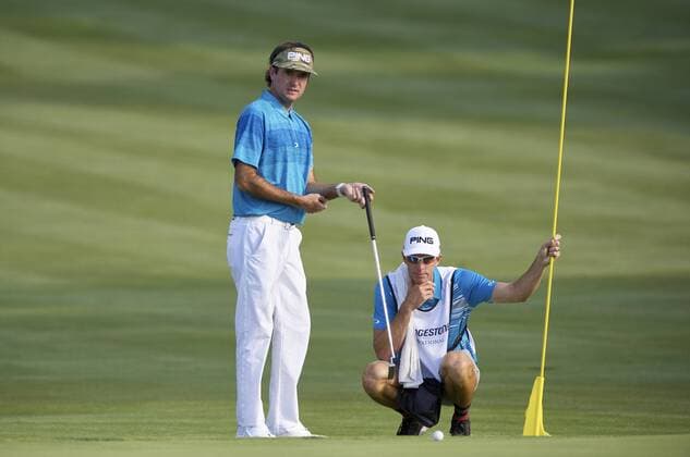 June 30, 2016: Bubba Watson lines up his putt during the first round of golf at the PGA Golf Herren World Golf Championships Bridgestone Invitational at Firestone Country Club in Akron, Ohio. (Photo by Shelley Lipton Icon Sportswire) GOLF: JUL 30 PGA - World Golf Championships-Bridgestone Invitational - First Round Icon160630095 EDITORIAL USE ONLY