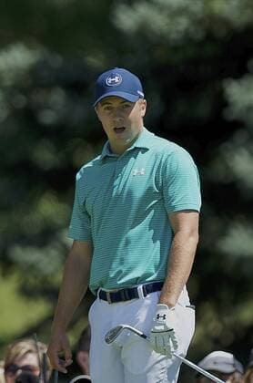 June 30, 2016: Jordan Spieth reacts to his putt during the first round of golf at the PGA Golf Herren World Golf Championships Bridgestone Invitational at Firestone Country Club in Akron, Ohio. (Photo by Shelley Lipton Icon Sportswire) GOLF: JUL 30 PGA - World Golf Championships-Bridgestone Invitational - First Round Icon160630018 EDITORIAL USE ONLY