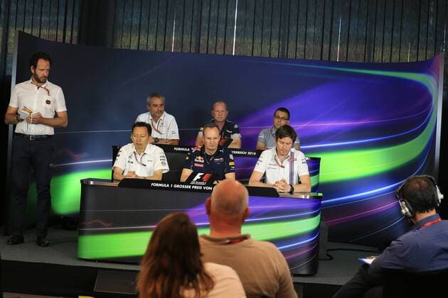 01.07.2016. Red Bull Circuit, Spielberg, Austria. F1 Grand pix of Austria. Free practise sessions. Luca Furbatto - Manor Racing Chielf Designer, Yusuke Hasegawa & x2013; Honda Head of Formula 1Project, Paul Monaghan & x2013; Red Bull Racing Chief Engineer (Car Engineering), Rob Smedley - Williams Martini Racing Head of Vehicle Performance, Graham Watson - Scuderia Toro Rosso Team Manager and Beat Zehnder & x2013; Sauber F1 Team, Team Manager xLeannexBoonx  ActionPlus11756998
