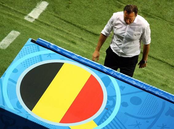 Belgium s head coach Marc Wilmots reacts during a soccer game between Belgian national soccer team Red Devils and Wales, in the quarter-finals of the UEFA EURO EM Europameisterschaft Fussball 2016 European Championships, on Friday 01 July 2016, in Lille, France. The Euro2016 tournament is taking place from 10 June to 10 July. VIRGINIExLEFOUR  x04883766x