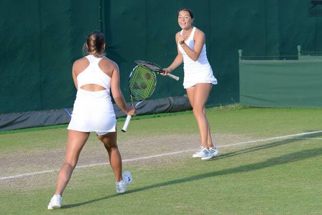July 1, 2016 - London, England - JODIE BURRAGE of Great Britain (right) and PANNA UDVARDY of Hungary celebrate winning the doubles title at the Nike Junior International Roehampton tennis tournament. Tennis 2016 - Nike Junior International Roehampton - Day 6 - ZUMAl132