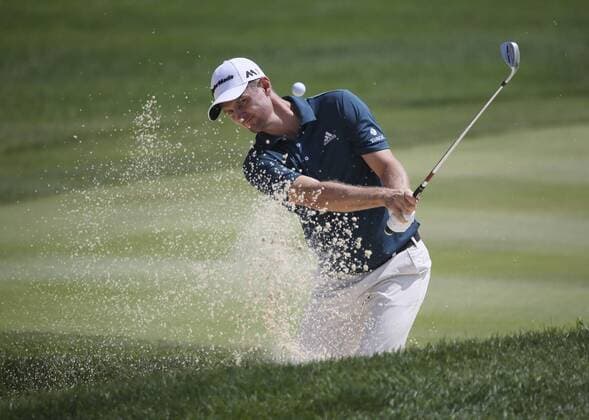 July 1, 2016 - Akron, OH, USA - Justin Rose hits out of a bunker on the 13th hole during the second round of the Bridgestone Invitational at Firestone Country Club on Friday, July 1, 2016, in Akron, Ohio. Bridgestone Invitational - ZUMAm67_