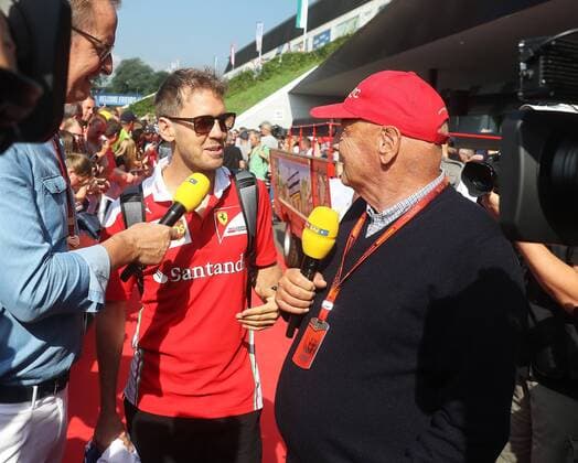 FORMULA 1 - GP of Austria 2016 SPIELBERG,AUSTRIA,02.JUL.16 - MOTORSPORTS, FORMULA 1 - Grand Prix of Austria, Red Bull Ring, qualifying. Image shows Sebastian Vettel (GER Ferrari) and Niki Lauda. GEPAxpictures xHansxOberlaender