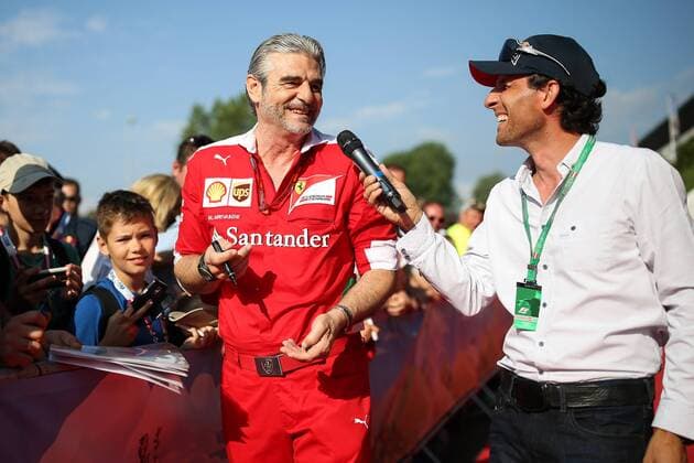 FORMULA 1 - GP of Austria 2016 SPIELBERG,AUSTRIA,02.JUL.16 - MOTORSPORTS, FORMULA 1 - Grand Prix of Austria, Red Bull Ring, qualifying, red carpet. Image shows team principal Maurizio Arrivabene (Ferrari) and host Tom Walek. GEPAxpictures xDanielxGoetzhaber