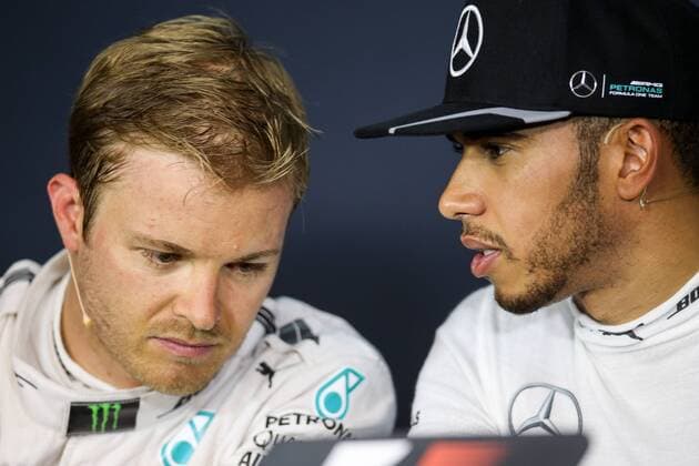 FORMULA 1 - GP of Austria 2016 SPIELBERG,AUSTRIA,02.JUL.16 - MOTORSPORTS, FORMULA 1 - Grand Prix of Austria, Red Bull Ring, qualifying, press conference PK Pressekonferenz Image shows Nico Rosberg (GER Mercedes GP) and Lewis Hamilton (GBR Mercedes GP). GEPAxpictures xDanielxGoetzhaber
