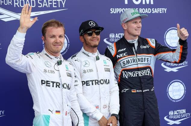 FORMULA 1 - GP of Austria 2016 SPIELBERG,AUSTRIA,02.JUL.16 - MOTORSPORTS, FORMULA 1 - Grand Prix of Austria, Red Bull Ring, qualifying. Image shows Nico Rosberg (GER Mercedes GP), Lewis Hamilton (GBR Mercedes GP) and Nico Huelkenberg (GER Force India). GEPAxpictures xChristianxWalgram