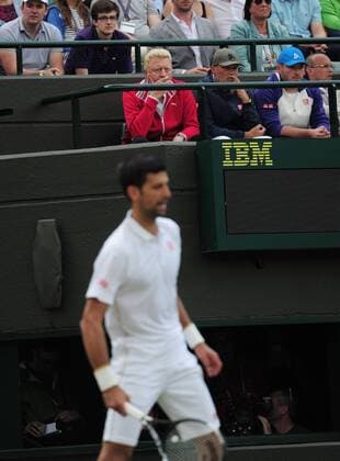 Tennis - 2016 Wimbledon Championships - Week One, Saturday (Day Six) Mens Singles, Round Three Novak Djokovic (SRB) v Sam Querrey (USA) Novak Djokovic watched by his coach Boris Becker in the players box on court 1 COLORSPORT ANDREW COWIE 