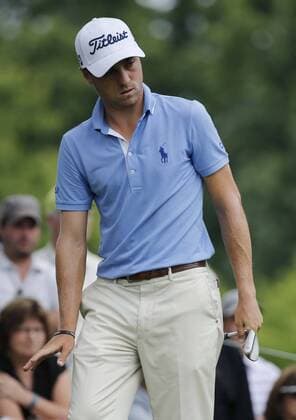 July 2, 2016 - Akron, OH, USA - Justin Thomas reacts to a missed birdie putt on the 13th hole during the third round of the Bridgestone Invitational at Firestone Country Club in Akron, Ohio, on Saturday, July 2, 2016. Bridgestone Invitational, third round - ZUMAm67_
