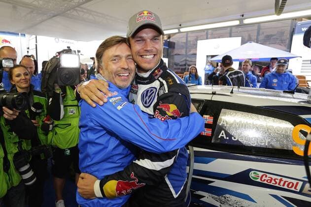 Jost Capito, Andreas Mikkelsen (NOR) WRC Motorsport Rallye WM Rally Poland 2016 Rally Poland 2016