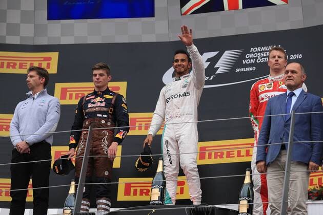 03.07.2016. Red Bull Circuit, Spielberg, Austria. F1 Grand pix of Austria. Race Day. Lewis Hamilton on the podium as he wins at the Red Bull Ring xLeannexBoonx  ActionPlus11757914