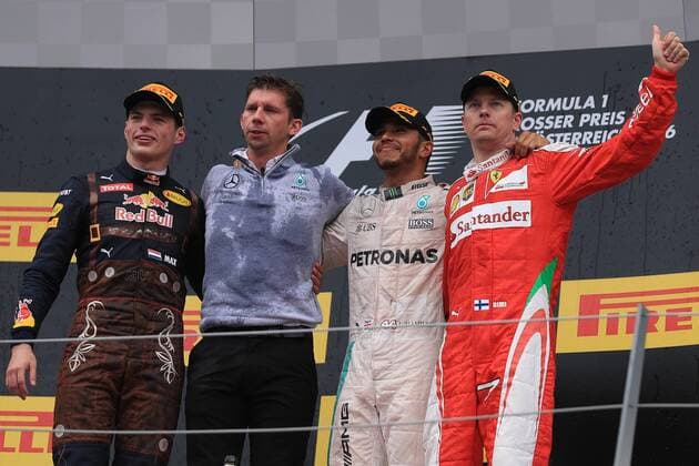 03.07.2016. Red Bull Circuit, Spielberg, Austria. F1 Grand pix of Austria. Race Day. Lewis Hamilton wins at the Red Bull Ring followed by Red Bull Racing RB12 & x2013; Max Verstappen and Scuderia Ferrari SF16-H & x2013; Kimi Raikkonen xLeannexBoonx  ActionPlus11757919