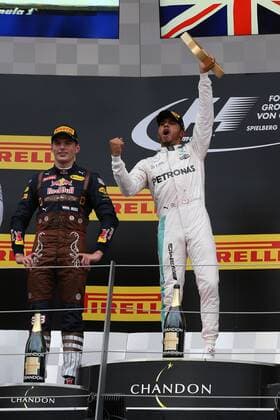 Podium, Max Verstappen; Red Bull Racing, Lewis Hamilton; Mercedes Grand Prix, formula 1 GP, Austria in Spielberg, 03.07.2016 Photo:mspb Jerry Andre Podium, Max Verstappen; Lewis Hamilton; formula 1 GP, Austria