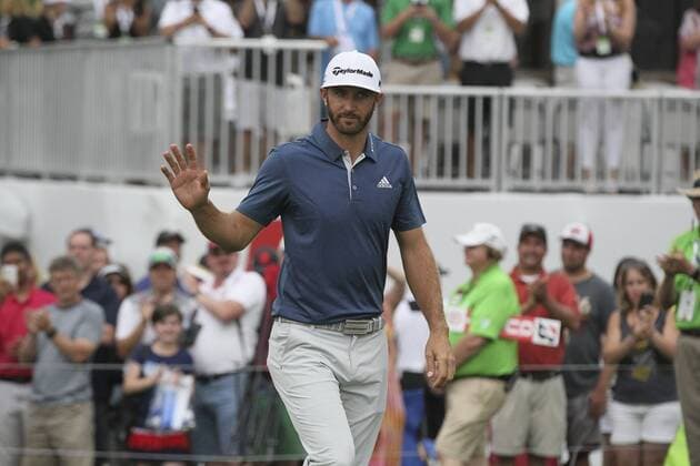 July 3, 2016 - Akron, OH, USA - Dustin Johnson acknowledges applause after winning the Bridgestone Invitational golf tournament by a single stroke on Sunday, July 3, 2016, at Firestone Country Club in Akron, Ohio. Bridgestone Invitational - ZUMAm67_