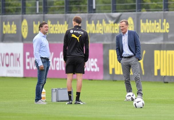 05.07.2016, Fussball, Saison 2016 2017, 1. Bundesliga, Training, Borussia Dortmund, v.li., Manager Michael Zorc (Borussia Dortmund), Trainer Thomas Tuchel (Borussia Dortmund), Geschaeftsfuehrer Hans-Joachim Watzke, Hans Joachim Watzke, (Borussia Dortmund)