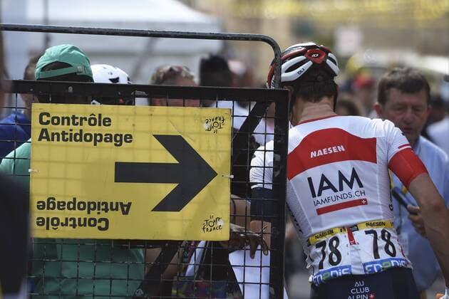 LIMOGES, FRANCE - JULY 05 : Doping control NAESEN Oliver of IAM Cycling during stage 4 of the 2016 Tour de France a 237 km stage between Saumur and Limoges, on July 05, 2016 in Limoges, France , 5 07 2016 CYCLISME : Tour de France - Etape 4 - Saumur a Limoges - 05 07 2016 Photonews Panoramic  -