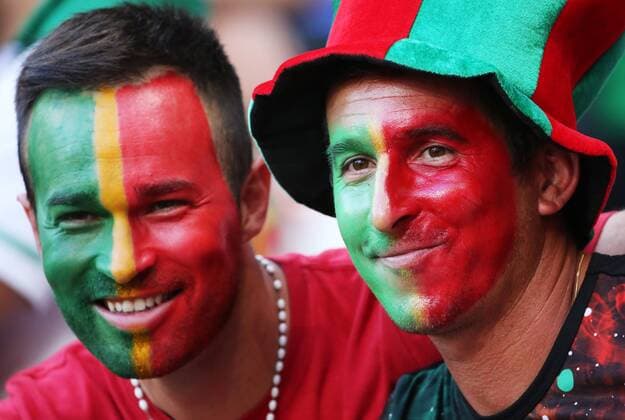 LYON, FRANCE - JULY 6, 2016: Portugal fans cheer ahead of the 2016 UEFA European Football Championship semifinal match against Wales at Stade de Lyon. Alexander Demianchuk TASS  TS0292B3