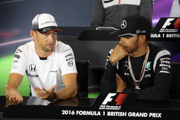 British Grand Prix, Silverstone 07 - 10 July 2016 07.07.2016 - press conference PK Pressekonferenz Jenson Button (GBR) McLaren Honda MP4-31 and Lewis Hamilton (GBR) Mercedes AMG F1 W07 Hybrid 
