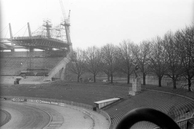 Fußball, Stadiongeschichte Fortuna Düsseldorf Baustelle Rheinstadion Düsseldorf, Heimspielstätte der Düsseldorfer Fortuna