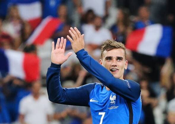 MARSEILLE, FRANCE - JULY 7, 2016: France s Antoine Griezmann celebrates his team s victory in the 2016 UEFA European Football Championship semifinal match against Germany at Stade Velodrome. The French team won the game 2:0. Alexander Demianchuk TASS  TS0294CD